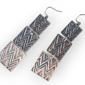 Geometric textured silver tone statement dangle earrings